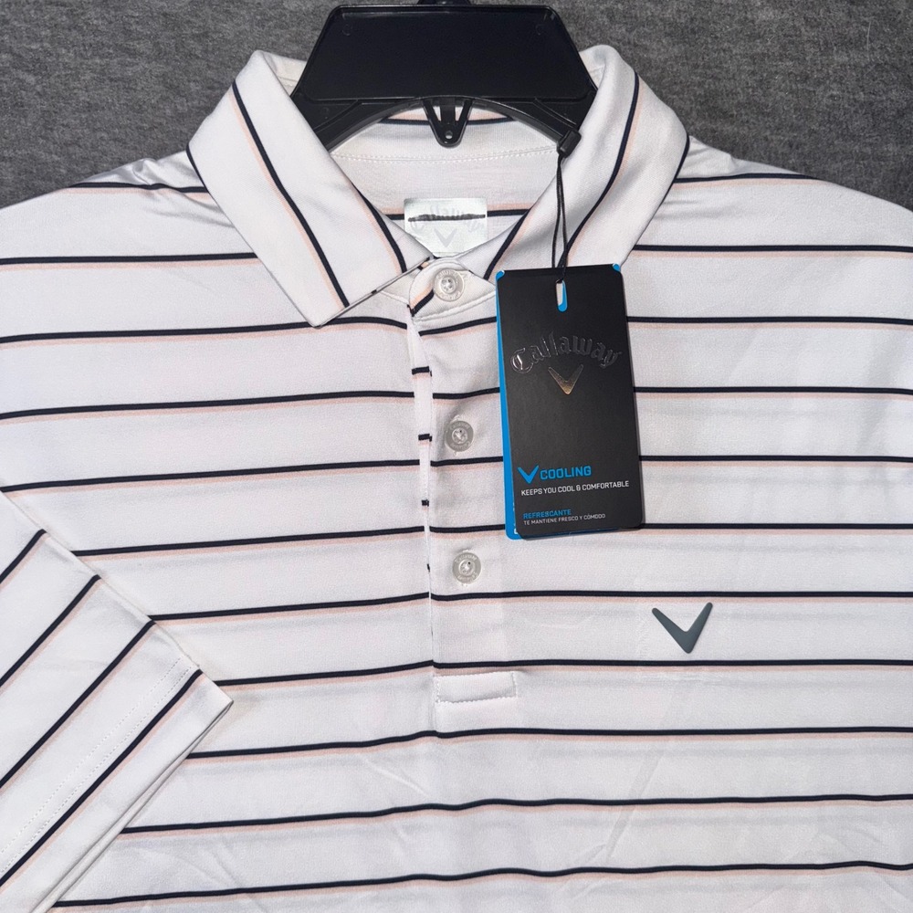 Callaway Shirt Men Performance Golf Polo Cooling Opti-Dri White Striped Sz S NEW